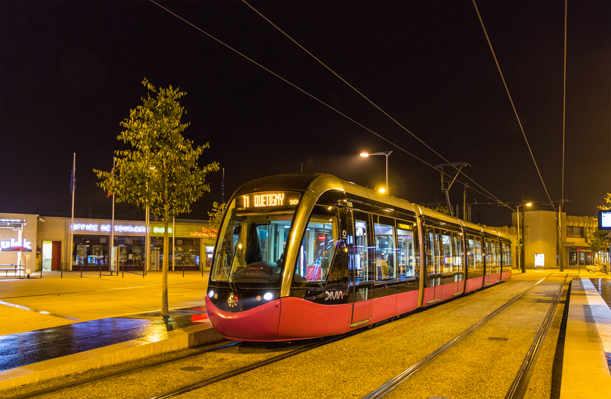 DIJON, FRANCE - NOVEMBER 01: Alstom Citadis 302 tram on the cent